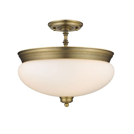 Amon 3 Light Semi Flush Mount, Heritage Brass & Matte Opal